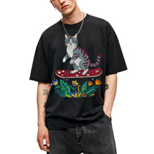 SF_COLOR=black; SF_ITEM=adult-t-shirt; SF_ROLE=main; Tabby Cat Skateboard Flowers Nature Garden T-Shirt Skater Kitty Floral Cute Tee - Black Adult T-Shirt product image