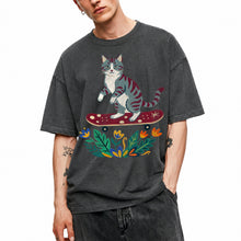 SF_COLOR=dark-heather; SF_ITEM=adult-t-shirt; SF_ROLE=main; Tabby Cat Skateboard Flowers Nature Garden T-Shirt Skater Kitty Floral Cute Tee - Dark Heather Adult T-Shirt product image