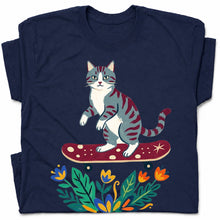 SF_COLOR=navy; SF_ITEM=adult-t-shirt; SF_ROLE=gallery; Tabby Cat Skateboard Flowers Nature Garden T-Shirt Skater Kitty Floral Cute Tee - Navy Adult T-Shirt product image