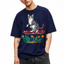SF_COLOR=navy; SF_ITEM=adult-t-shirt; SF_ROLE=main; Tabby Cat Skateboard Flowers Nature Garden T-Shirt Skater Kitty Floral Cute Tee - Navy Adult T-Shirt product image