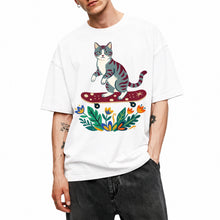 SF_COLOR=white; SF_ITEM=adult-t-shirt; SF_ROLE=main; Tabby Cat Skateboard Flowers Nature Garden T-Shirt Skater Kitty Floral Cute Tee - White Adult T-Shirt product image