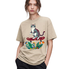 SF_COLOR=sand; SF_ITEM=adult-t-shirt; SF_ROLE=gallery; Tabby Cat Skateboard Flowers Nature Garden T-Shirt Skater Kitty Floral Cute Tee - Sand Adult T-Shirt product image