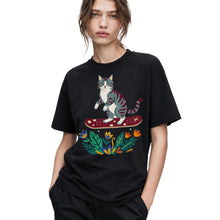 SF_COLOR=black; SF_ITEM=adult-t-shirt; SF_ROLE=gallery; Tabby Cat Skateboard Flowers Nature Garden T-Shirt Skater Kitty Floral Cute Tee - Black Adult T-Shirt product image