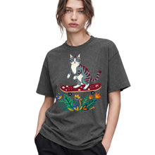 SF_COLOR=dark-heather; SF_ITEM=adult-t-shirt; SF_ROLE=gallery; Tabby Cat Skateboard Flowers Nature Garden T-Shirt Skater Kitty Floral Cute Tee - Dark Heather Adult T-Shirt product image
