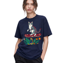 SF_COLOR=navy; SF_ITEM=adult-t-shirt; SF_ROLE=gallery; Tabby Cat Skateboard Flowers Nature Garden T-Shirt Skater Kitty Floral Cute Tee - Navy Adult T-Shirt product image