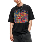 SF_COLOR=black; SF_ITEM=adult-t-shirt; SF_ROLE=main; Tabby Kitten Apple Basket Flowers T-Shirt Cozy Fall Cat Harvest Tee - Black Adult T-Shirt product image