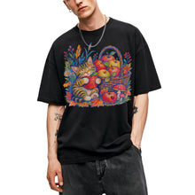 SF_COLOR=black; SF_ITEM=adult-t-shirt; SF_ROLE=main; Tabby Kitten Apple Basket Flowers T-Shirt Cozy Fall Cat Harvest Tee - Black Adult T-Shirt product image