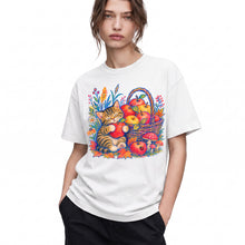 SF_COLOR=white; SF_ITEM=adult-t-shirt; SF_ROLE=gallery; Tabby Kitten Apple Basket Flowers T-Shirt Cozy Fall Cat Harvest Tee - White Adult T-Shirt product image