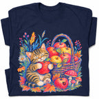 SF_COLOR=navy; SF_ITEM=adult-t-shirt; SF_ROLE=gallery; Tabby Kitten Apple Basket Flowers T-Shirt Cozy Fall Cat Harvest Tee - Navy Adult T-Shirt product image