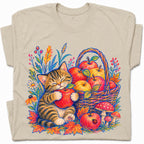 SF_COLOR=sand; SF_ITEM=adult-t-shirt; SF_ROLE=gallery; Tabby Kitten Apple Basket Flowers T-Shirt Cozy Fall Cat Harvest Tee - Sand Adult T-Shirt product image