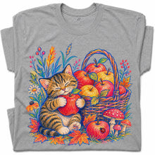 SF_COLOR=sport-grey; SF_ITEM=adult-t-shirt; SF_ROLE=gallery; Tabby Kitten Apple Basket Flowers T-Shirt Cozy Fall Cat Harvest Tee - Sport Grey Adult T-Shirt product image