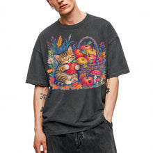 SF_COLOR=dark-heather; SF_ITEM=adult-t-shirt; SF_ROLE=main; Tabby Kitten Apple Basket Flowers T-Shirt Cozy Fall Cat Harvest Tee - Dark Heather Adult T-Shirt product image