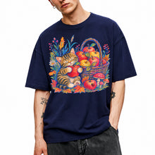 SF_COLOR=navy; SF_ITEM=adult-t-shirt; SF_ROLE=main; Tabby Kitten Apple Basket Flowers T-Shirt Cozy Fall Cat Harvest Tee - Navy Adult T-Shirt product image