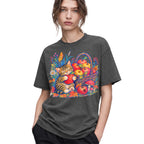 SF_COLOR=dark-heather; SF_ITEM=adult-t-shirt; SF_ROLE=gallery; Tabby Kitten Apple Basket Flowers T-Shirt Cozy Fall Cat Harvest Tee - Dark Heather Adult T-Shirt product image