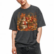 SF_COLOR=dark-heather; SF_ITEM=adult-t-shirt; SF_ROLE=main; Tabby Kitten Hugging Red Apple Basket T-Shirt Cozy Autumn Cat Harvest Tee - Dark Heather Adult T-Shirt product image