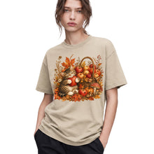 SF_COLOR=sand; SF_ITEM=adult-t-shirt; SF_ROLE=gallery; Tabby Kitten Hugging Red Apple Basket T-Shirt Cozy Autumn Cat Harvest Tee - Sand Adult T-Shirt product image
