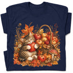 SF_COLOR=navy; SF_ITEM=adult-t-shirt; SF_ROLE=gallery; Tabby Kitten Hugging Red Apple Basket T-Shirt Cozy Autumn Cat Harvest Tee - Navy Adult T-Shirt product image