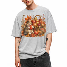SF_COLOR=sport-grey; SF_ITEM=adult-t-shirt; SF_ROLE=main; Tabby Kitten Hugging Red Apple Basket T-Shirt Cozy Autumn Cat Harvest Tee - Sport Grey Adult T-Shirt product image