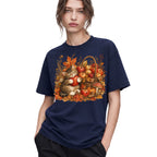SF_COLOR=navy; SF_ITEM=adult-t-shirt; SF_ROLE=gallery; Tabby Kitten Hugging Red Apple Basket T-Shirt Cozy Autumn Cat Harvest Tee - Navy Adult T-Shirt product image