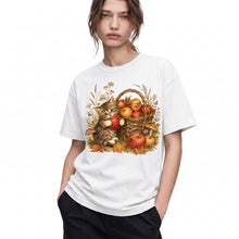 SF_COLOR=white; SF_ITEM=adult-t-shirt; SF_ROLE=gallery; Tabby Kitten Holding Apple Autumn Basket T-Shirt Cute Fall Cat Harvest Tee - White Adult T-Shirt product image