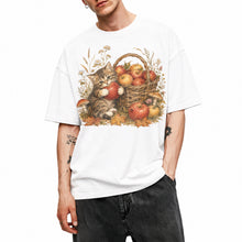 SF_COLOR=white; SF_ITEM=adult-t-shirt; SF_ROLE=main; Tabby Kitten Holding Apple Autumn Basket T-Shirt Cute Fall Cat Harvest Tee - White Adult T-Shirt product image