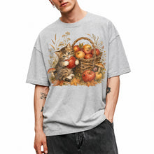 SF_COLOR=sport-grey; SF_ITEM=adult-t-shirt; SF_ROLE=main; Tabby Kitten Holding Apple Autumn Basket T-Shirt Cute Fall Cat Harvest Tee - Sport Grey Adult T-Shirt product image
