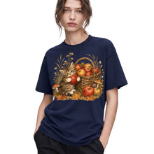 SF_COLOR=navy; SF_ITEM=adult-t-shirt; SF_ROLE=gallery; Tabby Kitten Holding Apple Autumn Basket T-Shirt Cute Fall Cat Harvest Tee - Navy Adult T-Shirt product image