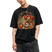SF_COLOR=black; SF_ITEM=adult-t-shirt; SF_ROLE=main; Tabby Kitten Holding Apple Basket T-Shirt Sweet Fall Harvest Cat Tee - Black Adult T-Shirt product image