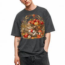 SF_COLOR=dark-heather; SF_ITEM=adult-t-shirt; SF_ROLE=main; Tabby Kitten Holding Apple Basket T-Shirt Sweet Fall Harvest Cat Tee - Dark Heather Adult T-Shirt product image