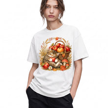 SF_COLOR=white; SF_ITEM=adult-t-shirt; SF_ROLE=gallery; Tabby Kitten Holding Apple Basket T-Shirt Sweet Fall Harvest Cat Tee - White Adult T-Shirt product image