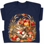 SF_COLOR=navy; SF_ITEM=adult-t-shirt; SF_ROLE=gallery; Tabby Kitten Holding Apple Basket T-Shirt Sweet Fall Harvest Cat Tee - Navy Adult T-Shirt product image