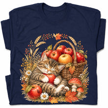 SF_COLOR=navy; SF_ITEM=adult-t-shirt; SF_ROLE=gallery; Tabby Kitten Holding Apple Basket T-Shirt Sweet Fall Harvest Cat Tee - Navy Adult T-Shirt product image