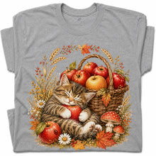 SF_COLOR=sport-grey; SF_ITEM=adult-t-shirt; SF_ROLE=gallery; Tabby Kitten Holding Apple Basket T-Shirt Sweet Fall Harvest Cat Tee - Sport Grey Adult T-Shirt product image
