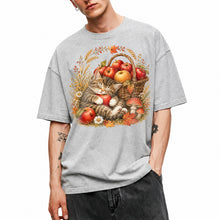 SF_COLOR=sport-grey; SF_ITEM=adult-t-shirt; SF_ROLE=main; Tabby Kitten Holding Apple Basket T-Shirt Sweet Fall Harvest Cat Tee - Sport Grey Adult T-Shirt product image