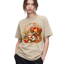 SF_COLOR=sand; SF_ITEM=adult-t-shirt; SF_ROLE=gallery; Tabby Kitten Holding Apple Basket T-Shirt Sweet Fall Harvest Cat Tee - Sand Adult T-Shirt product image