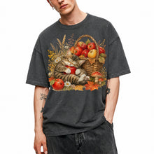 SF_COLOR=dark-heather; SF_ITEM=adult-t-shirt; SF_ROLE=main; Tabby Kitten Sleeping Apple Basket T-Shirt Peaceful Autumn Cat Tee - Dark Heather Adult T-Shirt product image