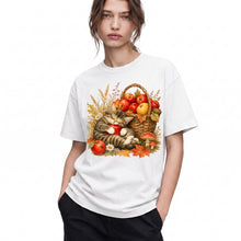 SF_COLOR=white; SF_ITEM=adult-t-shirt; SF_ROLE=gallery; Tabby Kitten Sleeping Apple Basket T-Shirt Peaceful Autumn Cat Tee - White Adult T-Shirt product image