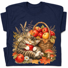SF_COLOR=navy; SF_ITEM=adult-t-shirt; SF_ROLE=gallery; Tabby Kitten Sleeping Apple Basket T-Shirt Peaceful Autumn Cat Tee - Navy Adult T-Shirt product image