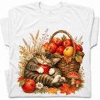 SF_COLOR=white; SF_ITEM=adult-t-shirt; SF_ROLE=gallery; Tabby Kitten Sleeping Apple Basket T-Shirt Peaceful Autumn Cat Tee - White Adult T-Shirt product image