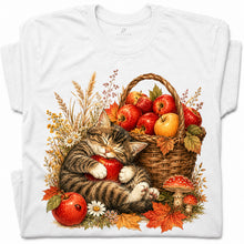 SF_COLOR=white; SF_ITEM=adult-t-shirt; SF_ROLE=gallery; Tabby Kitten Sleeping Apple Basket T-Shirt Peaceful Autumn Cat Tee - White Adult T-Shirt product image