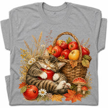 SF_COLOR=sport-grey; SF_ITEM=adult-t-shirt; SF_ROLE=gallery; Tabby Kitten Sleeping Apple Basket T-Shirt Peaceful Autumn Cat Tee - Sport Grey Adult T-Shirt product image