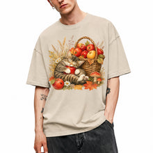 SF_COLOR=sand; SF_ITEM=adult-t-shirt; SF_ROLE=main; Tabby Kitten Sleeping Apple Basket T-Shirt Peaceful Autumn Cat Tee - Sand Adult T-Shirt product image