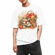 SF_COLOR=white; SF_ITEM=adult-t-shirt; SF_ROLE=main; Tabby Kitten Sleeping Apple Basket T-Shirt Peaceful Autumn Cat Tee - White Adult T-Shirt product image