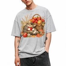 SF_COLOR=sport-grey; SF_ITEM=adult-t-shirt; SF_ROLE=main; Tabby Kitten Sleeping Apple Basket T-Shirt Peaceful Autumn Cat Tee - Sport Grey Adult T-Shirt product image