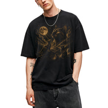 SF_COLOR=black; SF_ITEM=adult-t-shirt; SF_ROLE=main; Three Cats Howling At Full Moon T-Shirt Vintage Etching Nature Night Sky Apparel - Black Adult T-Shirt product image