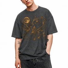 SF_COLOR=dark-heather; SF_ITEM=adult-t-shirt; SF_ROLE=main; Three Cats Howling At Full Moon T-Shirt Vintage Etching Nature Night Sky Apparel - Dark Heather Adult T-Shirt product image