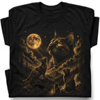 SF_COLOR=black; SF_ITEM=adult-t-shirt; SF_ROLE=gallery; Three Cats Howling At Full Moon T-Shirt Vintage Etching Nature Night Sky Apparel - Black Adult T-Shirt product image