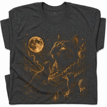 SF_COLOR=dark-heather; SF_ITEM=adult-t-shirt; SF_ROLE=gallery; Three Cats Howling At Full Moon T-Shirt Vintage Etching Nature Night Sky Apparel - Dark Heather Adult T-Shirt product image
