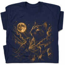 SF_COLOR=navy; SF_ITEM=adult-t-shirt; SF_ROLE=gallery; Three Cats Howling At Full Moon T-Shirt Vintage Etching Nature Night Sky Apparel - Navy Adult T-Shirt product image