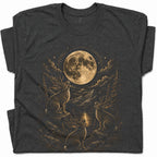 SF_COLOR=dark-heather; SF_ITEM=adult-t-shirt; SF_ROLE=gallery; Three Jackalopes Full Moon T-Shirt Vintage Mythical Animal Forest Night Apparel - Dark Heather Adult T-Shirt product image